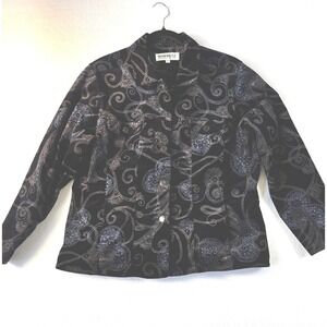 Windridge Cheryl Nash Womens Paisley Corduroy Jacket Black Blue Swirl Size L